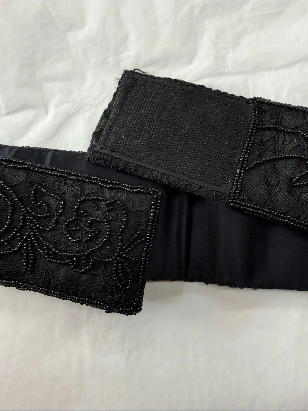 NWT La Regale Black Beaded Lace Wide Waist Belt Size Small Vintage